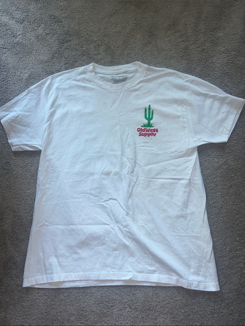 Old West White Short Sleeve Tee with Green Cactus Logo